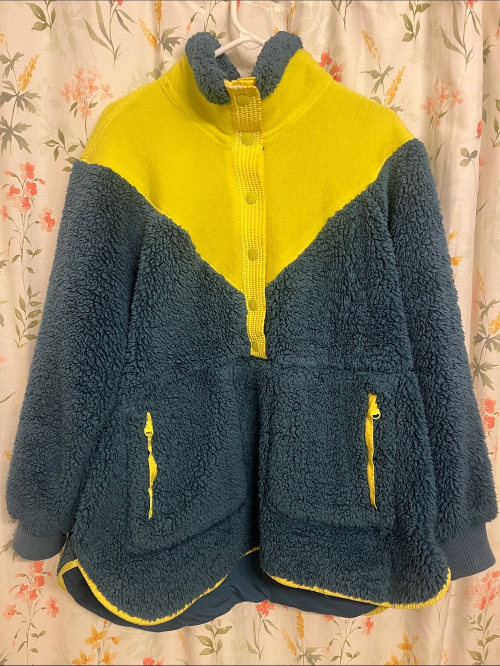 FP Movement by Free People Yellow and Teal Sherpa Half-Snap Pullover